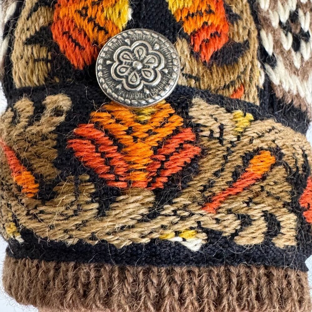 Women's Brown Fair Isle Cardigan Sweater with Embroidered Trim - Picture 5 of 16